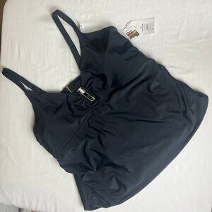 Time and Tru NWT Tankini Swim Top Plus Size 3X (24W-26W) Black with Silver